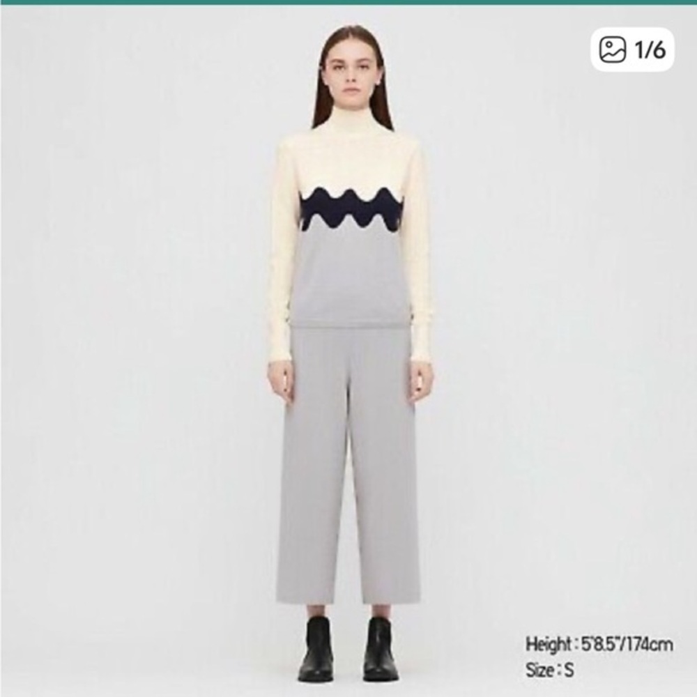 Marimekko Uniqlo High Gray Knit wool Blend Wide Leg Cropped pants